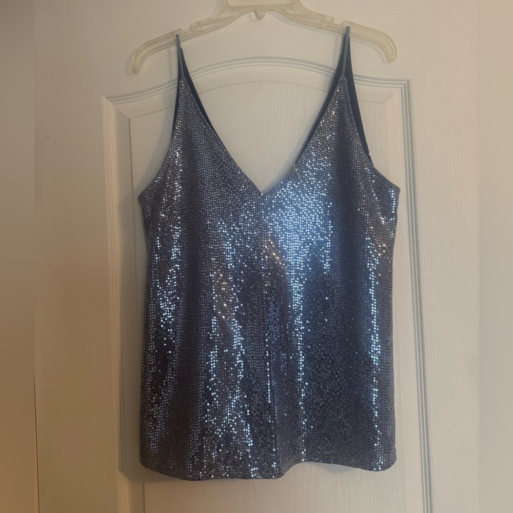 Caramela blue Sequin V-Neck Cami spaghetti strap top. Never worn